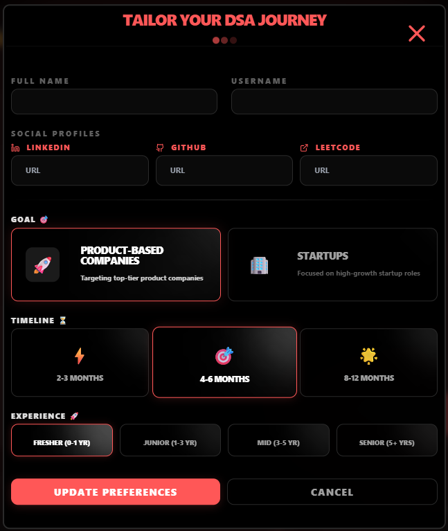 Tailor your DSA journey interactive form